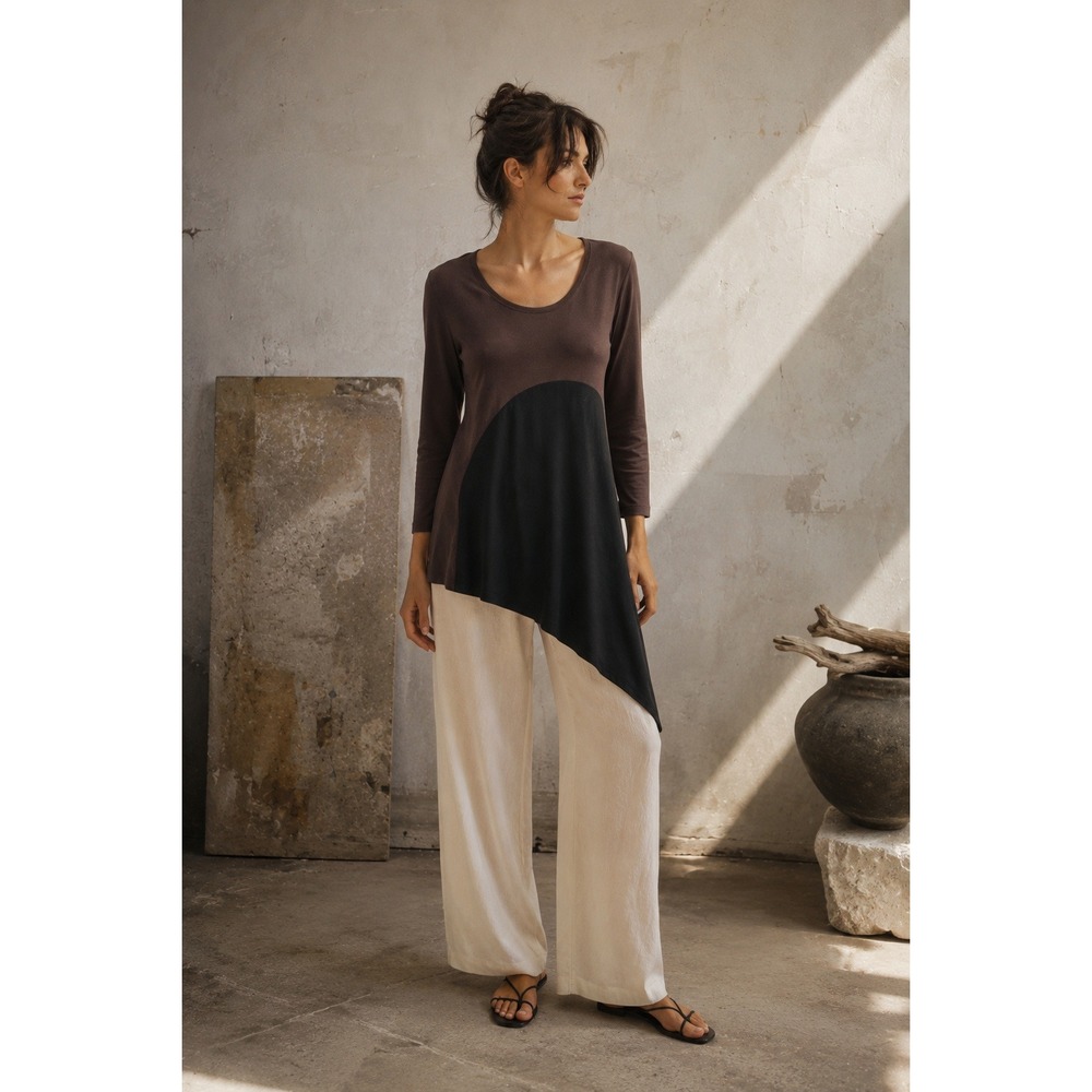 Jamie Gries Colorblock Asymmetrical Tunic Top L Lagenlook Art to Wear Minimalist